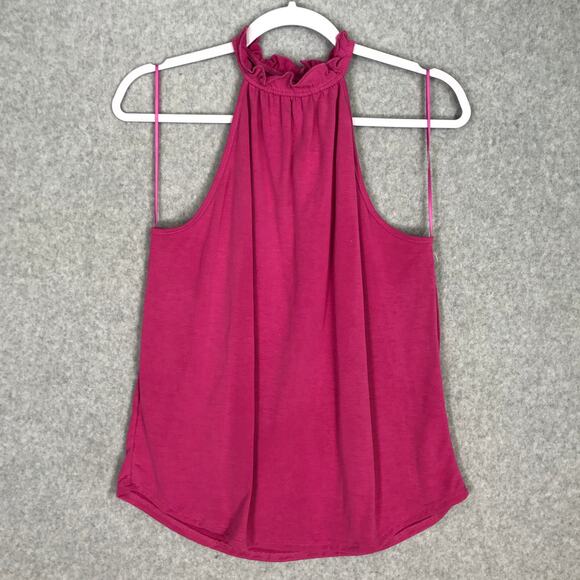 Green Envelope Tank Top Small Pink Halter Ruffle Flowy Soft Stretch Modal Resort - Picture 1 of 10